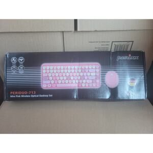 PERIDUO-713 2.4GHz Wireless Typewriter Mini Keyboard Mouse Set, Round keys, Pink